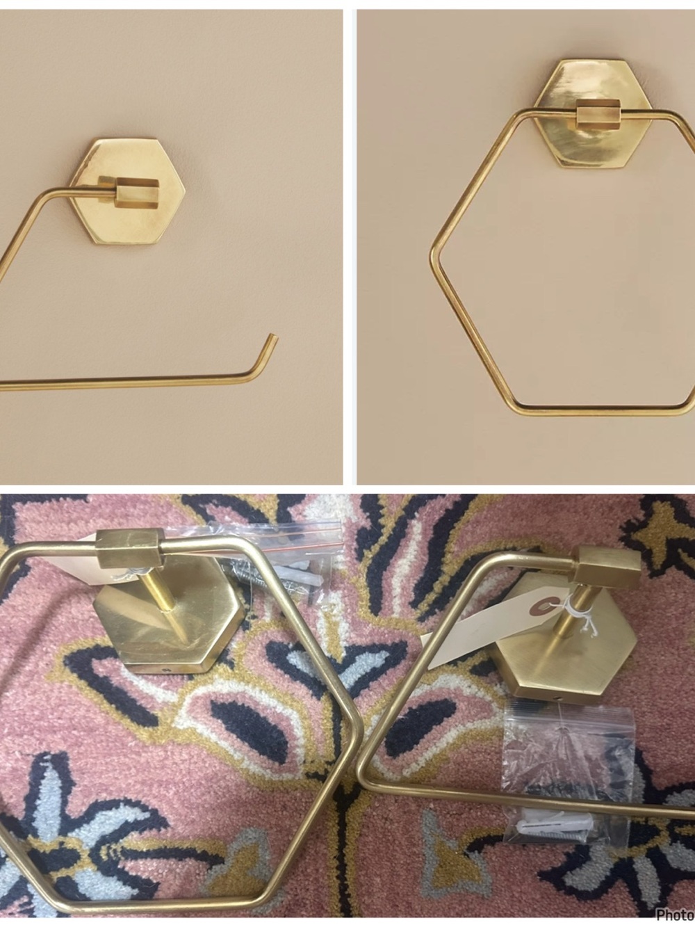 Anthropologie Brass Hexagon Wall Towel Ring & Toilet Paper Holder